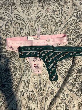 Victoria's Secret Pink & Green Logo Thong Duo NWT